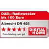 'DAB+-Radiowecker bis 100 Euro. Albrecht DR 455. Preis/Leistung: sehr gut. DIGITAL HOME.' rotes Label mit fünf roten Sternen.