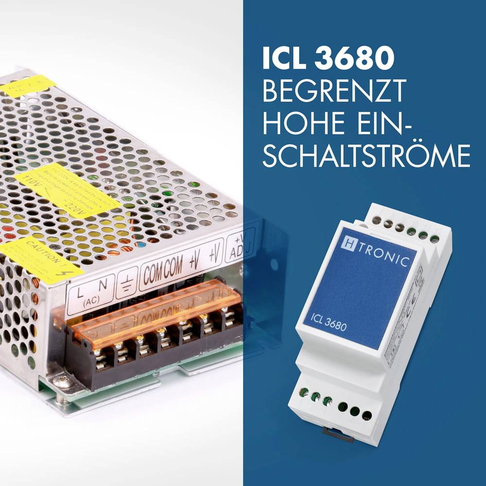 'ICL 3680' Text neben zwei elektronischen Geräten. Das linke Gerät hat eine gelochte Abdeckung und orangefarbene Komponenten; das rechte Gerät ist mit 'HTRONIC ICL 3680' beschriftet.
