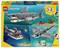 Lego Creator 3-in-1 Hai-Set-Box, die drei Meereswesen-Bauvarianten zeigt: Hai, Tiefsee-Fisch und Mantarochen, mit Hintergrundszenen.