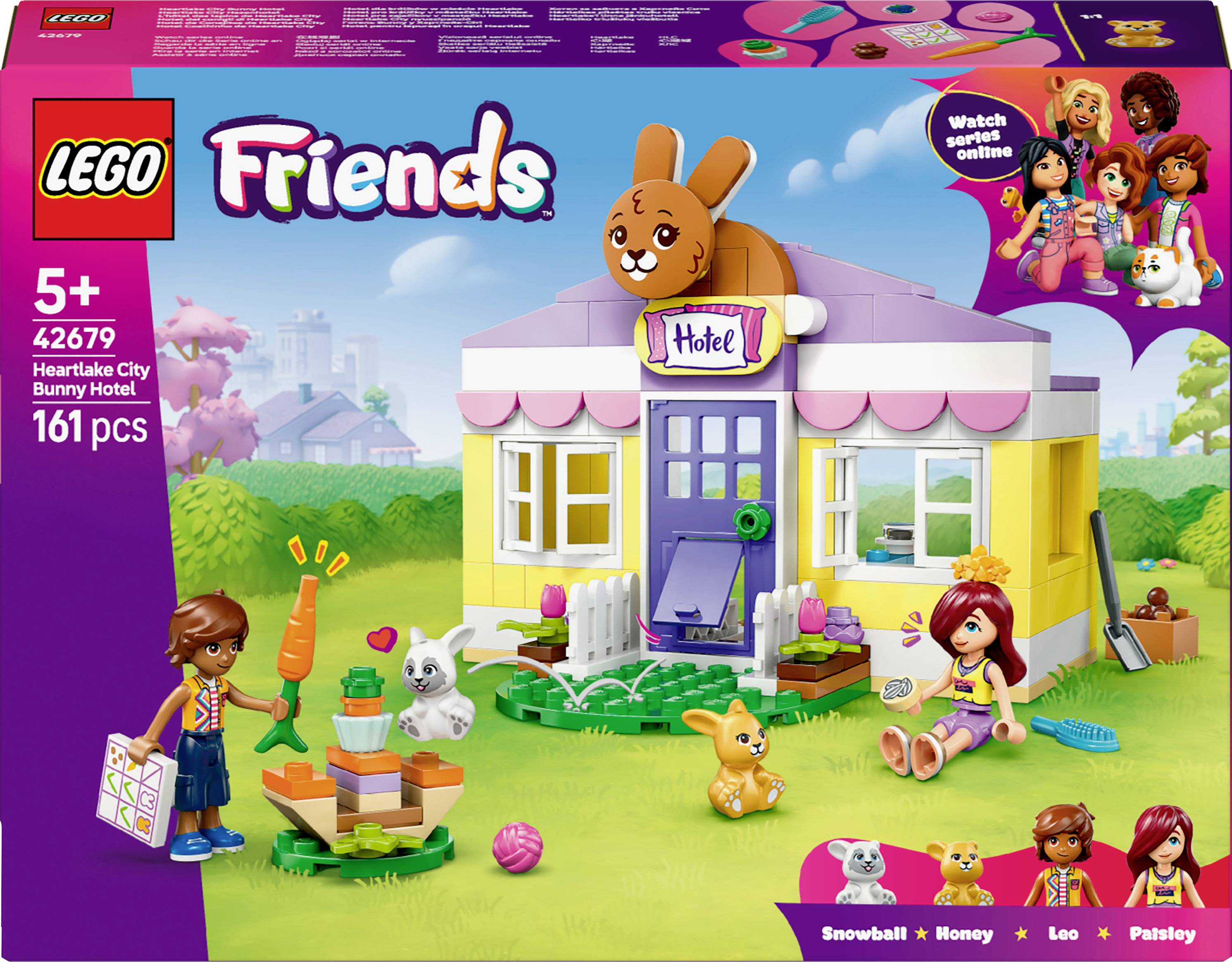 Lego Friends Set 42679: Heartlake City Hasenhotel, für Kinder ab 5 Jahren, 161 Teile. Enthält einen baubaren Hotelkomplex, Figuren, Hasen und Zubehör.