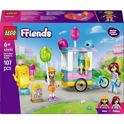 Lego Friends Eiscreme- und Luftballonstand-Set für Kinder ab 6 Jahren. Enthält einen bunten Eiswagen, zwei Figuren und einen Luftballonstand.