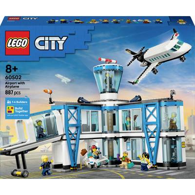 LEGO City Flughafen-Set mit einem Terminal, Kontrollturm, Flugzeug und verschiedenen Minifiguren bei verschiedenen Aktivitäten. Für Kinder ab 8 Jahren, 887 Teile.