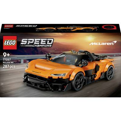 LEGO Speed Champions McLaren Solus GT Set mit Verpackung, die einen orangefarbenen McLaren mit schwarzen Details auf einer Straße bei Sonnenuntergang zeigt. Geeignet für Kinder ab 9 Jahren.
