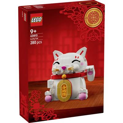 Lego Lucky Cat Set: Baubares Glückskatzen-Set mit weißer Katze, angehobener Pfote, roten und goldenen Akzenten, geeignet für Kinder ab 9 Jahren, 280 Teile.