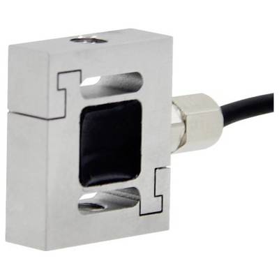 Eine Nahaufnahme einer metallischen Messzelle mit angeschlossenem Kabel, die zur Messung von Kraft oder Gewicht in verschiedenen industriellen Anwendungen verwendet wird.
