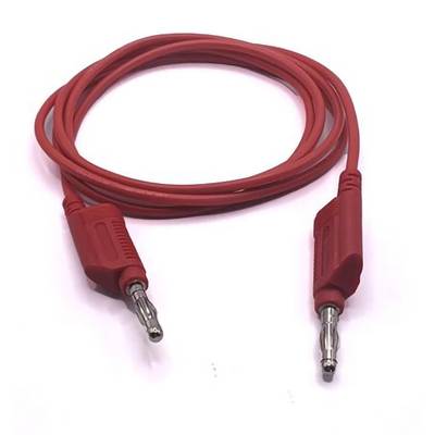 Ein gewickeltes rotes Kabel mit zwei Metallsteckern an jedem Ende, das für Audio- oder elektronische Geräteverbindungen entwickelt wurde.