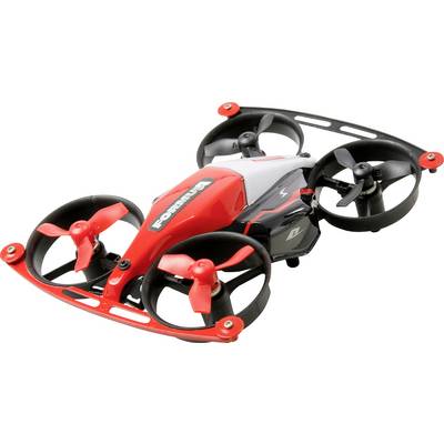 Ein rot-schwarzer Renndrohne mit vier Propellern, ausgestattet mit einem schlanken, aerodynamischen Design, mit der Aufschrift "Formula" am Gehäuse.