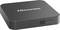 Eine schwarze Hisense TV-Streaming-Box mit Einschaltknopf, IR-Sensor und Anzeigelichtern auf der Frontplatte.