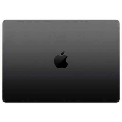 Ein Laptop in Space Grau mit einem Apple-Logo in der Mitte des Deckels. Die Oberfläche ist glatt und minimalistisch gestaltet.