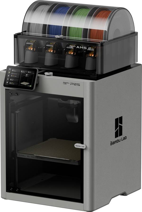 BambuLab P2S Combo (AMS 2 Pro) 3D Drucker beheizbares Druckbett, integrierte Kamera, LED-Beleuchtung, App-Anbindung, 12,7 cm Farb-Touchscreen, KI-Unterstützung, inkl. Materialsystem