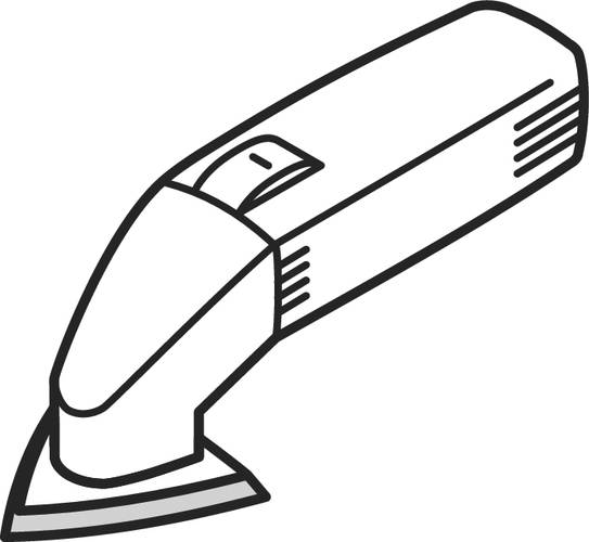 Eine Illustration eines tragbaren Dampfreinigers mit einer dreieckigen Düse, entwickelt zum Entfernen von Schmutz und Flecken von schmalen Oberflächen.
