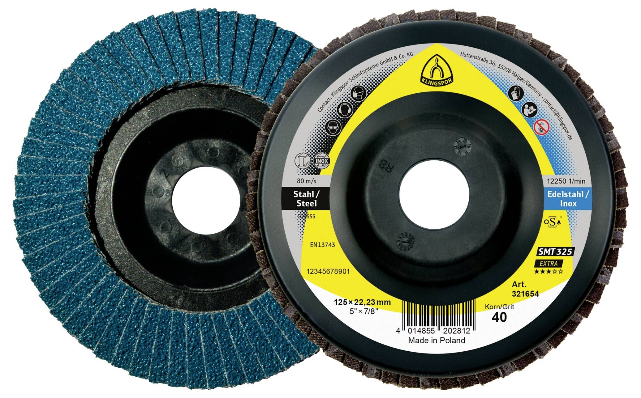 Klingspor 321663 SMT 325 Schleifmopteller, 115 x 22,23 mm Korn 80 gewölbt Durchmesser 115 mm 10 St.