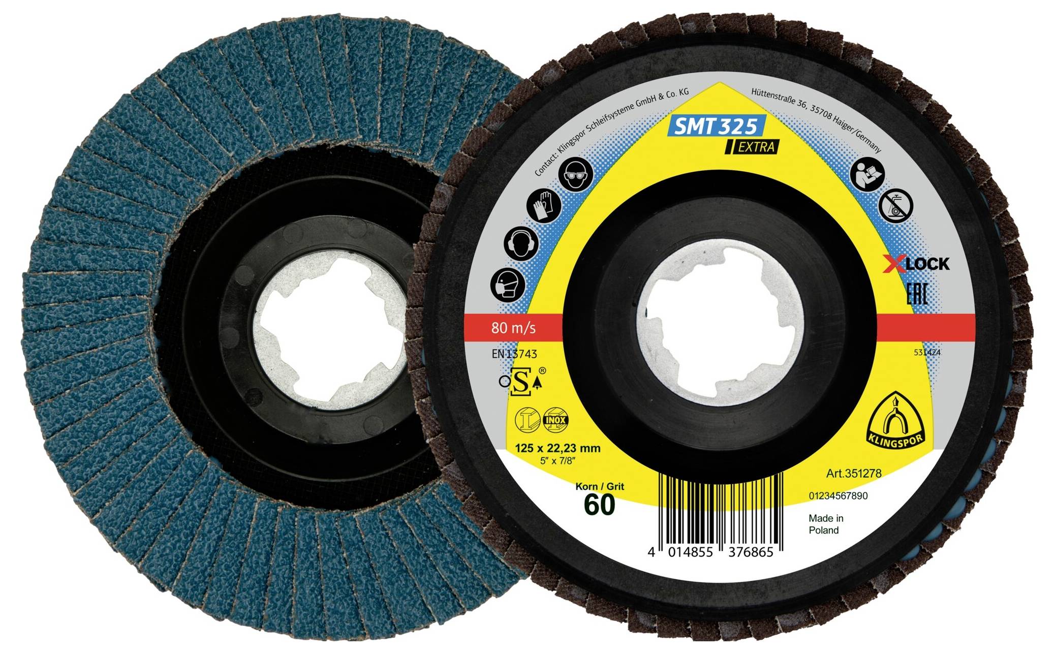 Klingspor 351279 SMT 325 Schleifmopteller X-LOCK, 115 x 22,23 mm Korn 80 gerade Durchmesser 115 mm 10 St.