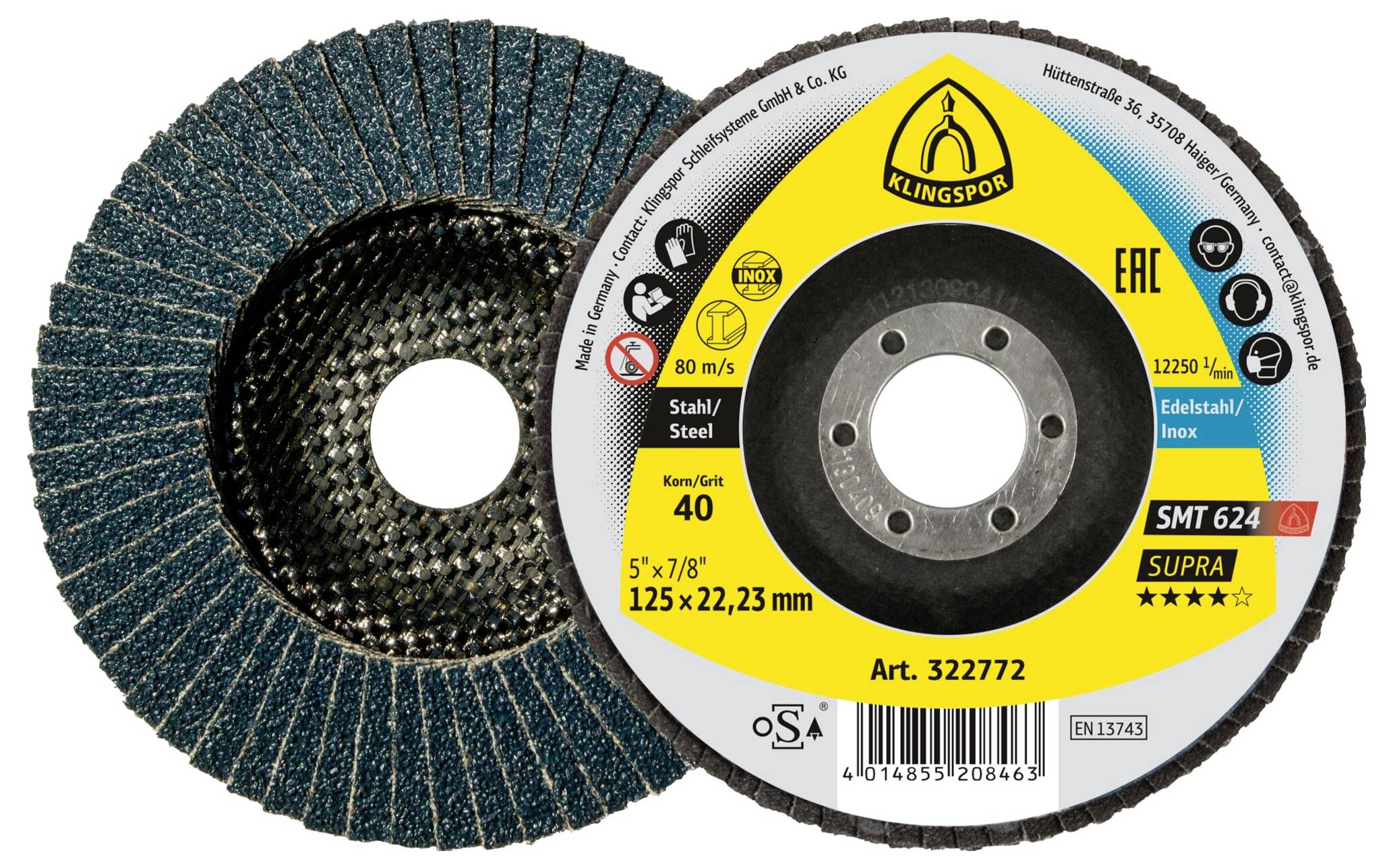 Klingspor 322759 SMT 624 Schleifmopteller, 100 x 16 mm Korn 40 gewölbt Durchmesser 100 mm 10 St.