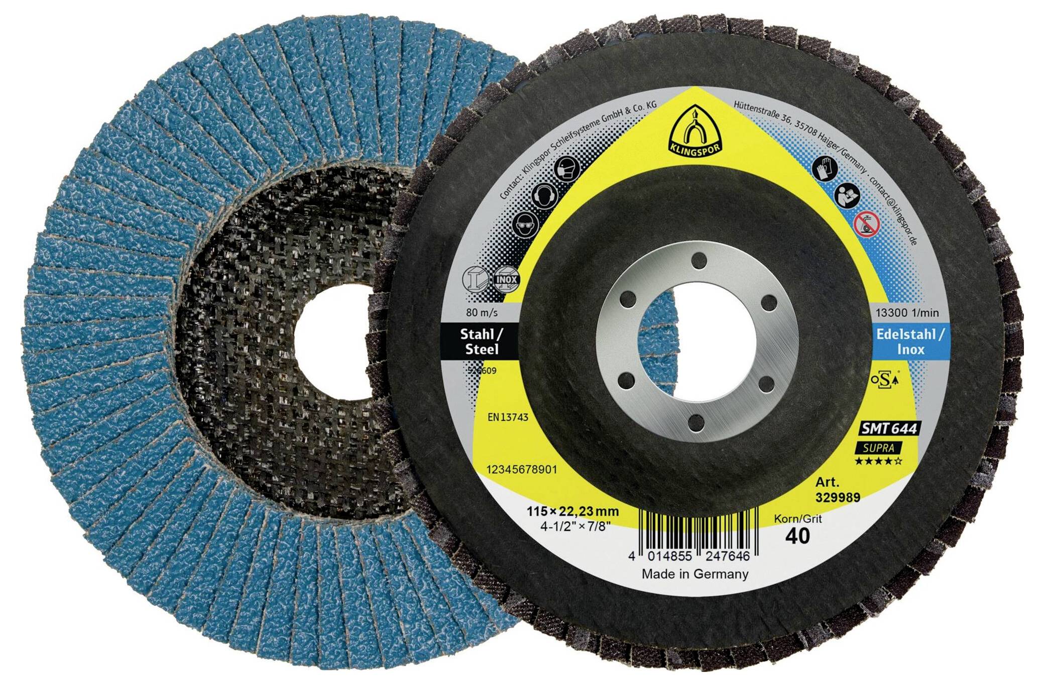 Klingspor 330005 SMT 644 Schleifmopteller, 125 x 22,23 mm Korn 40 gewölbt Durchmesser 125 mm 10 St.