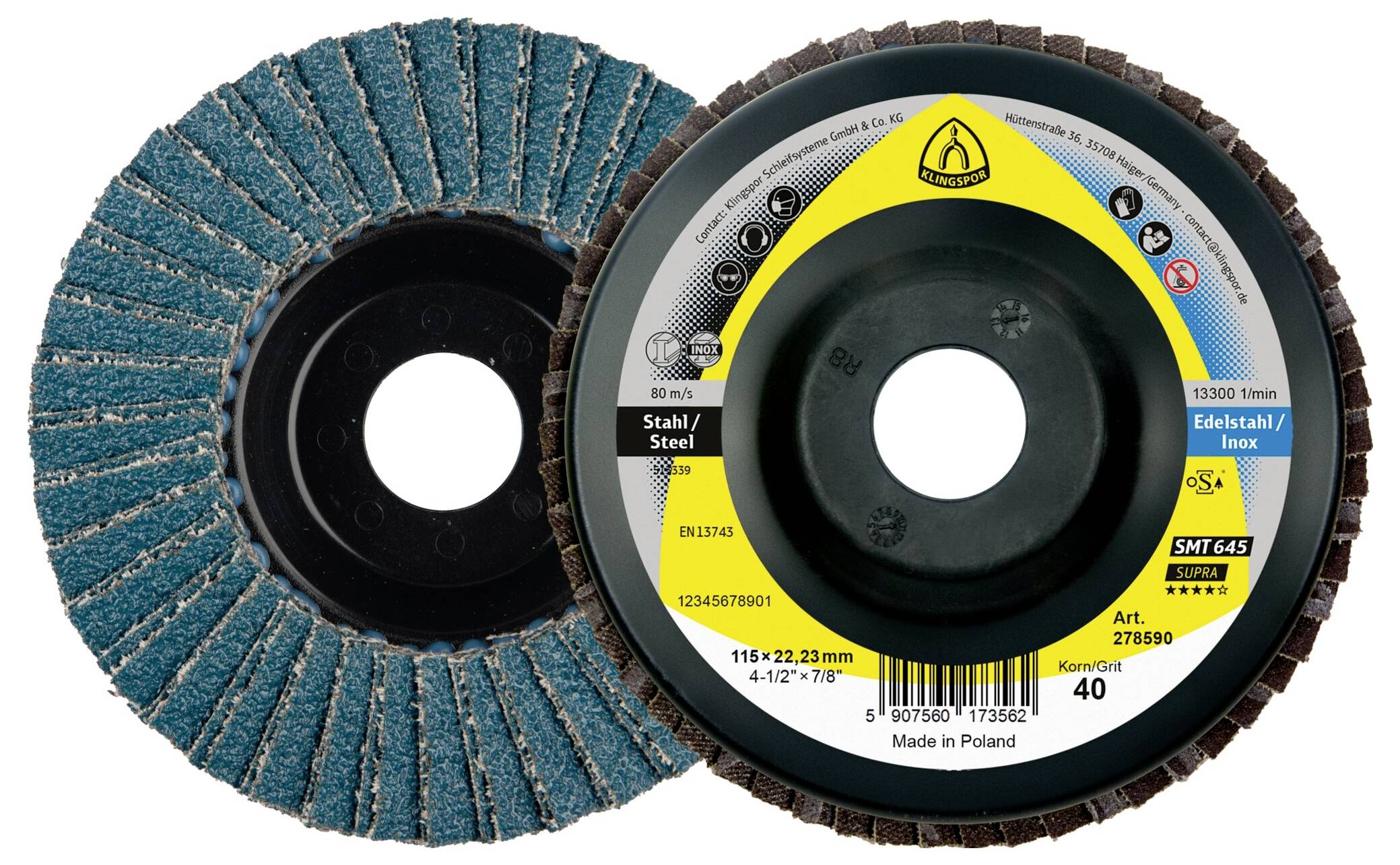 Klingspor 278591 SMT 645 Schleifmopteller, 115 x 22,23 mm Korn 60 gerade Durchmesser 115 mm 10 St.