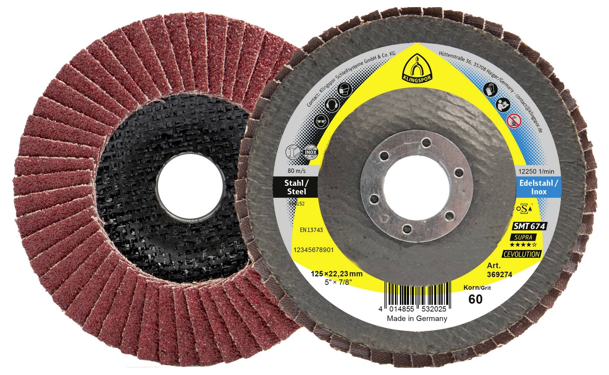 Klingspor 369269 SMT 674 Schleifmopteller Keramik, 115 x 22,23 mm Korn 40 gerade Durchmesser 115 mm 10 St.