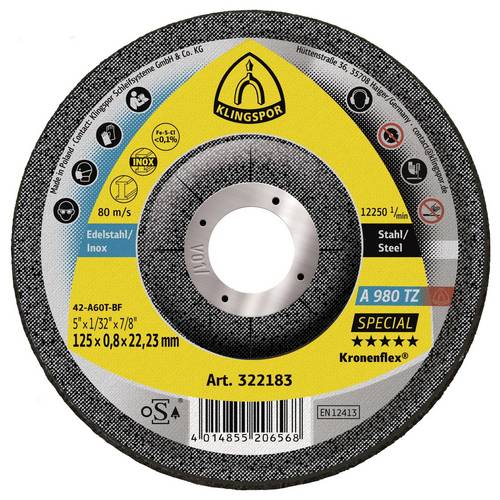 Klingspor A 980 TZ Special 322183 Trennscheibe gekröpft 125 mm 25 St. Edelstahl, Stahl, NE-Metalle