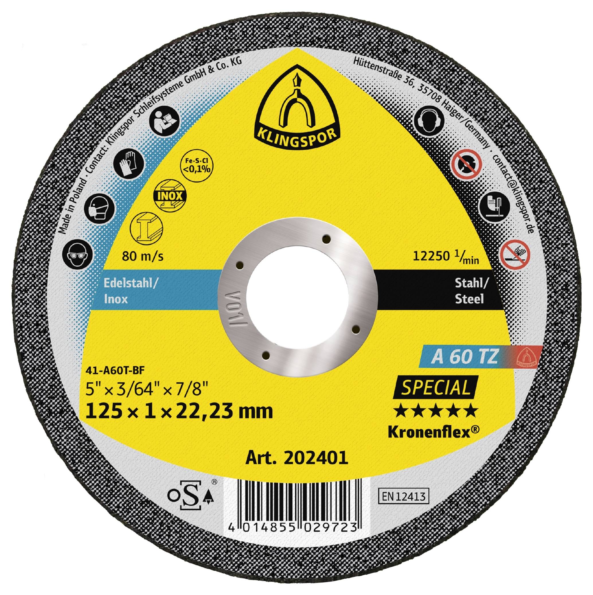 Klingspor A 60 TZ Special 233741 Trennscheibe gekröpft 115 mm 25 St. Edelstahl, Stahl