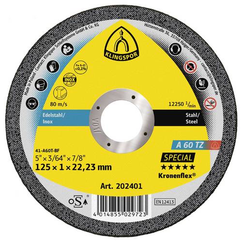 Klingspor A 60 TZ Special 233741 Trennscheibe gekröpft 115 mm 25 St. Edelstahl, Stahl