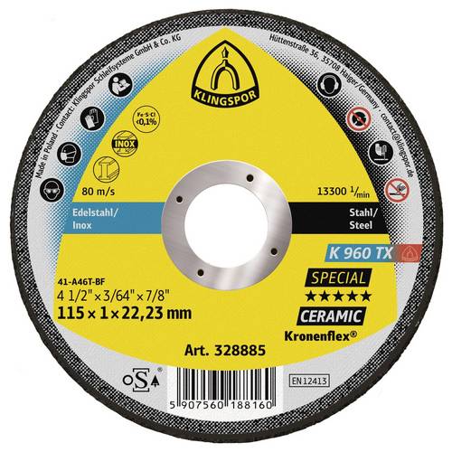 Klingspor K 960 TX Special 328885 Trennscheibe gerade 115 mm 25 St. Stahl, Edelstahl, Stahl hochlegiert, Kohlenstoffstah...