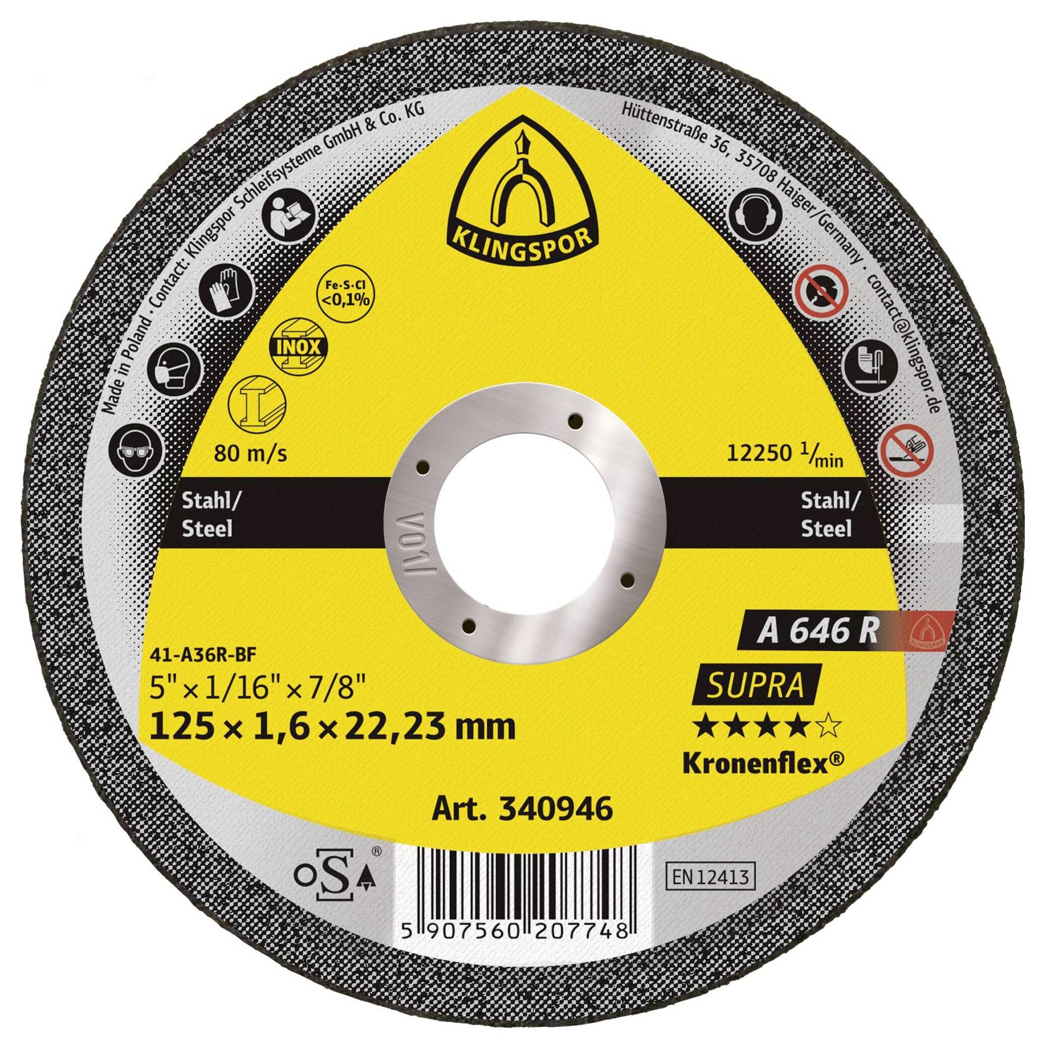 Klingspor A 646 R Supra 340946 Trennscheibe gerade 125 mm 25 St. Stahl