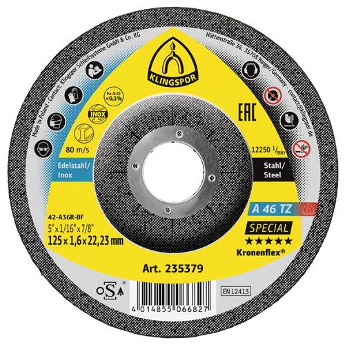 Klingspor A 46 TZ Special 235379 Trennscheibe gekröpft 125 mm 25 St. Edelstahl, Stahl