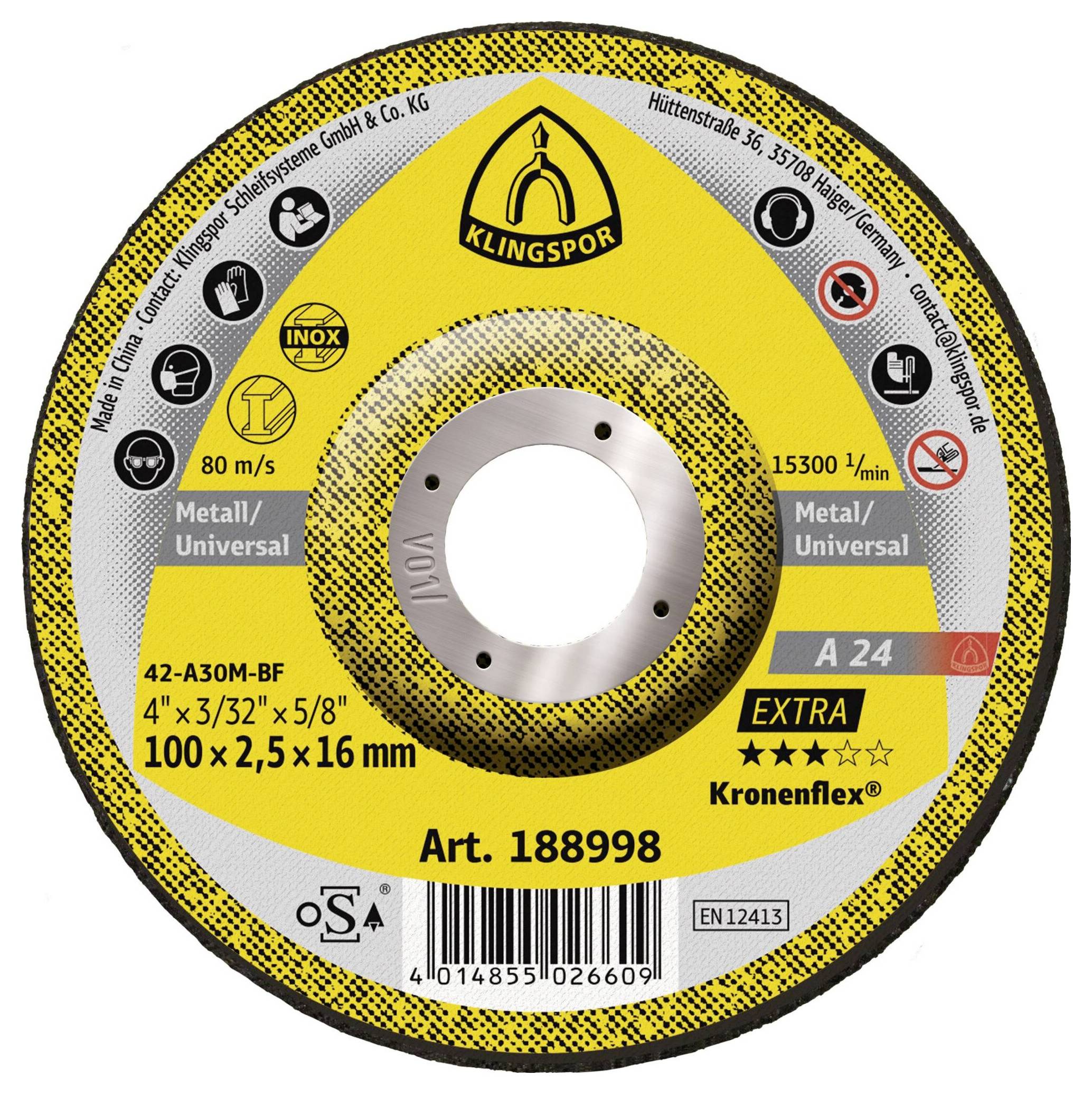 Klingspor A 24 Extra 188998 Trennscheibe gekröpft 100 mm 25 St. Metall
