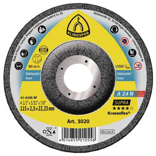Klingspor A 24 N Supra 3020 Trennscheibe gekröpft 115 mm 25 St. Edelstahl