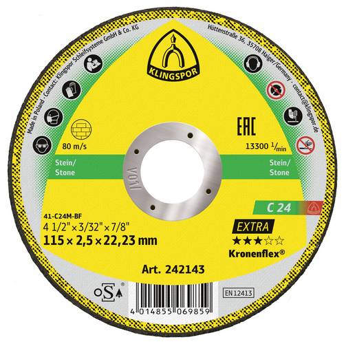 Klingspor C 24 Extra 242143 Trennscheibe gerade 115 mm 25 St. Stein, Beton