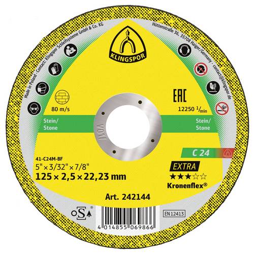 Klingspor C 24 Extra 242144 Trennscheibe gerade 125 mm 25 St. Stein, Beton