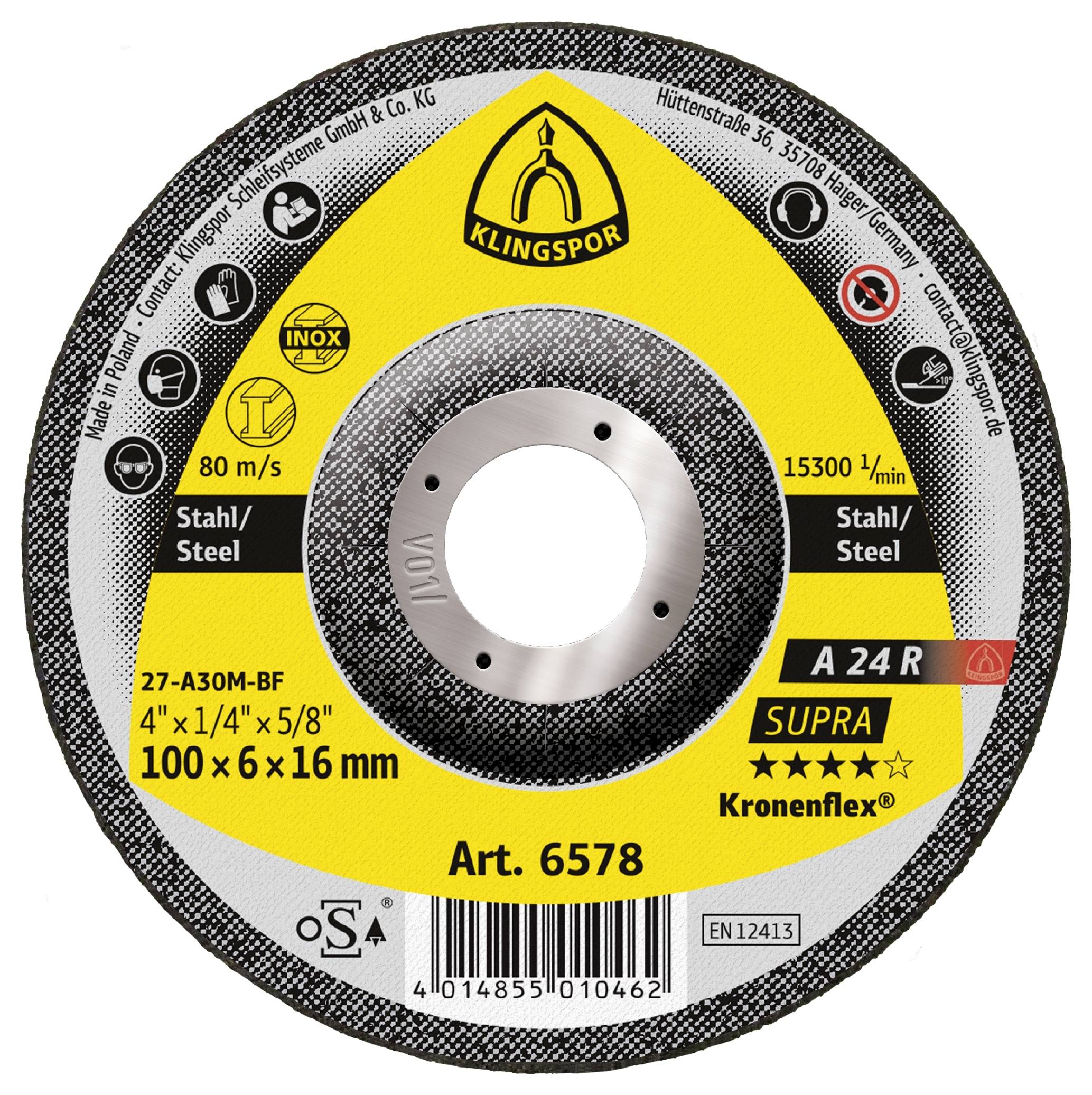 Klingspor 6578 A 24 R Supra Schruppscheibe Durchmesser 100 mm Bohrungs-Ø 16 mm Stahl 10 St.