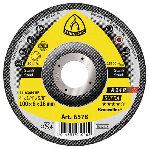 Klingspor 6578 A 24 R Supra Schruppscheibe Durchmesser 100 mm Bohrungs-Ø 16 mm Stahl 10 St.
