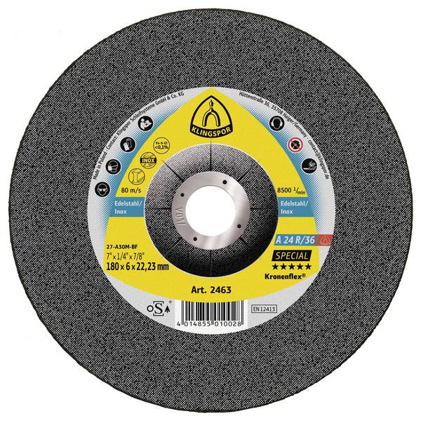 Klingspor 2463 A 24 R/36 Special Schruppscheibe Durchmesser 180 mm Bohrungs-Ø 22.23 mm Edelstahl 10 St.