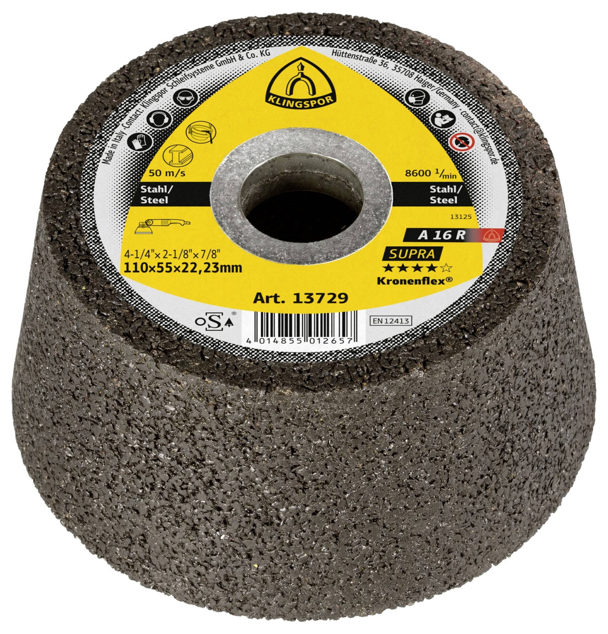 Klingspor 13729 A 16 R Schleiftopf, 110 x 55 x 22,23 mm gekröpft A 16 R Supra 110 mm 6 St.