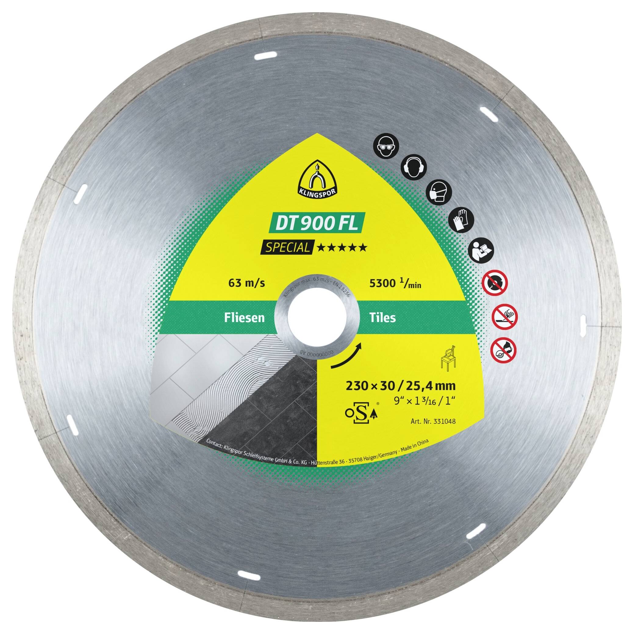 Klingspor 331048 DT 900 FL Special Diamanttrennscheibe Durchmesser 230 mm Bohrungs-Ø 30 mm Wandfliesen, Bodenfliesen, Po...