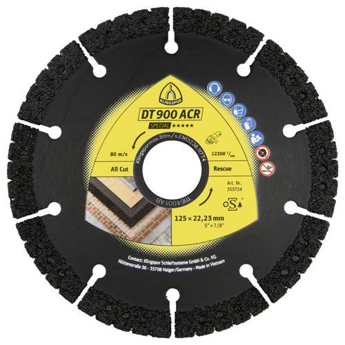 Klingspor 355724 DT 900 ACR Special Diamanttrennscheibe Durchmesser 125 mm Bohrungs-Ø 22.23 mm Baustellenmaterialien, Be...
