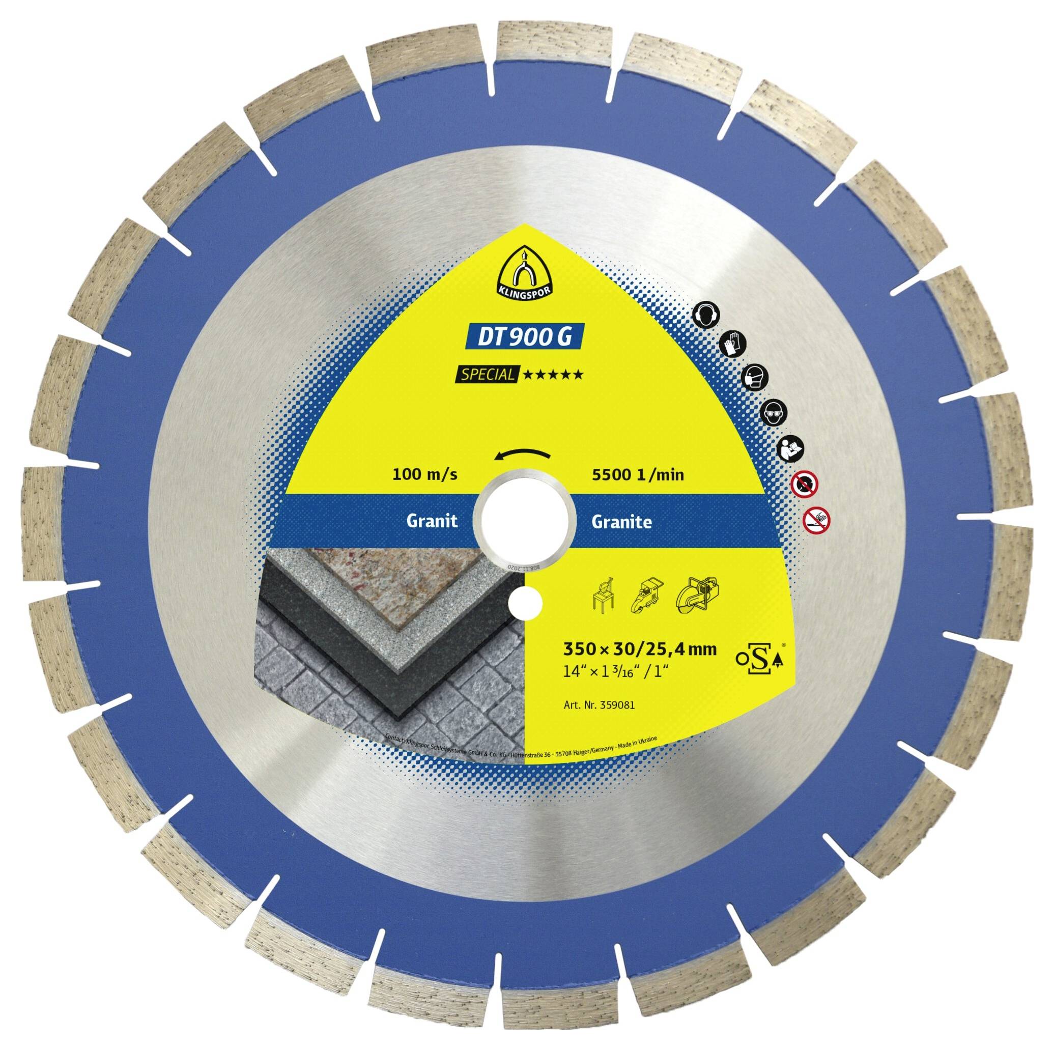 Klingspor 359081 DT 900 G Special Diamanttrennscheibe Durchmesser 350 mm Bohrungs-Ø 30 mm Granit, Porphyr, Quarzit, Tera...