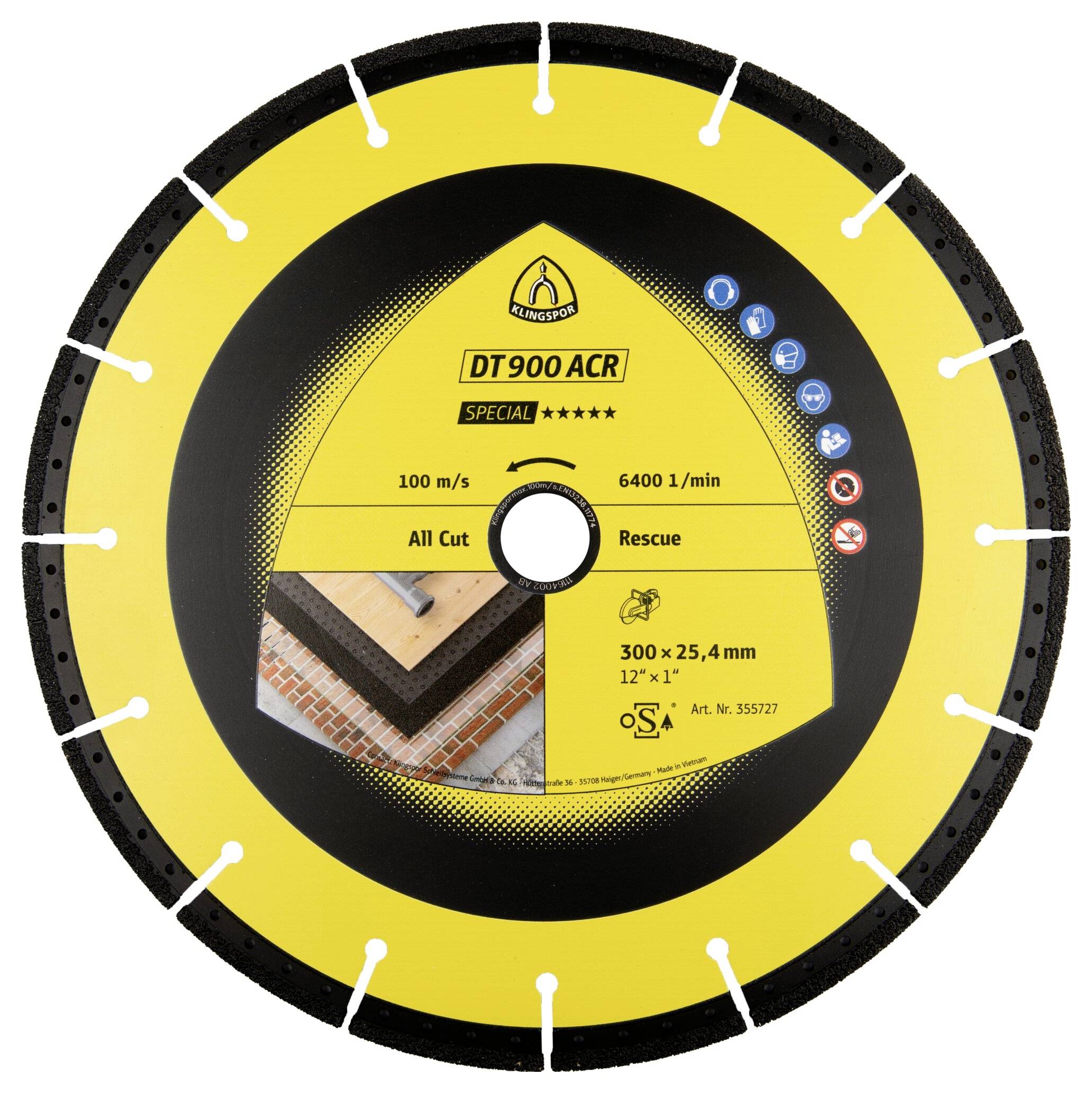 Thumbnail - Klingspor 355729 DT 900 ACR Special Diamanttrennscheibe Durchmesser 350 mm Bohrungs-Ø 20 mm Baustellenmaterialien, Beton...