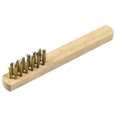 Eine Bürste mit Holzgriff und harten, kurzen Borsten, die zum Reinigen oder Schrubben von Oberflächen verwendet wird.