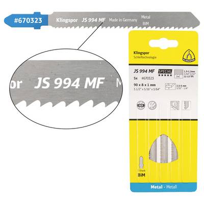 Klingspor 670323 JS 994 MF Stichsägeblätter, 90 x 8 x 1 mm Nutzlänge 63Bi-Metall, gefräst, gewellt , 11-13 Zähne pro Zol-0