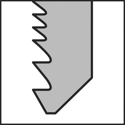Illustration eines Stufenbohrers mit Querschnittsansicht, die die schrittweise größer werdenden Schneidabschnitte zeigt, die zum Bohren von Löchern unterschiedlicher Durchmesser entwickelt wurden.