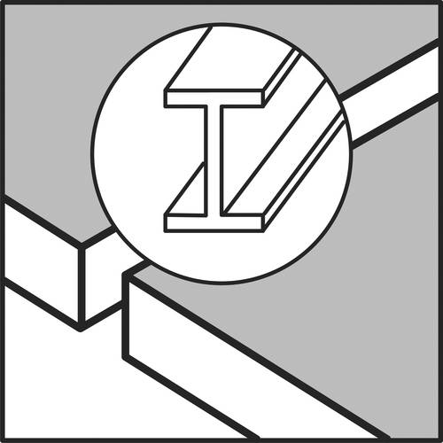 "I-Träger-Verbindungsdetail" - Diagramm, das zeigt, wie ein I-Träger an einer Verbindungsstelle passt und befestigt wird, wobei der strukturelle Aufbau in der Architektur hervorgehoben wird.