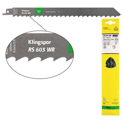 Klingspor 670496 RS 603 WR Säbelsägeblätter, 150 x 19 x 1,2 mm Nutzlänge 130Crom-Vanadium, gefräst, geschränkt , 4 Zähne...