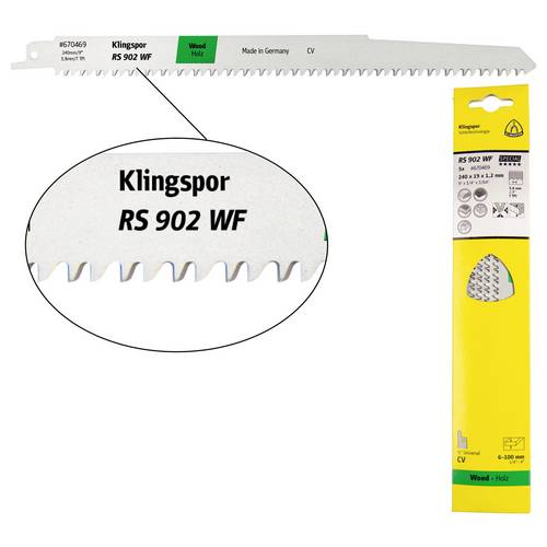 Klingspor 670469 RS 902 WF Säbelsägeblätter, 240 x 19 x 1,2 mm Nutzlänge 210Crom-Vanadium, kreuzgeschliffen, konisch , 7...