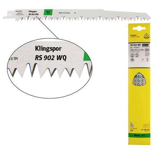 Klingspor 670475 RS 902 WQ Säbelsägeblätter, 240 x 19 x 1,2 mm Nutzlänge 210Crom-Vanadium, kreuzgeschliffen, geschränkt ...