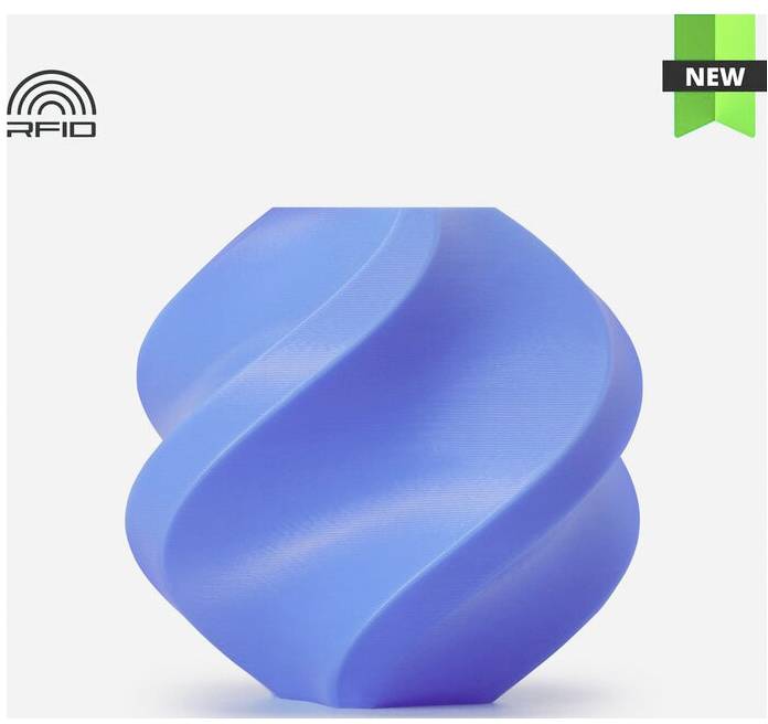 Ein blauer 3D-Spiralgegenstand mit 'RFID'-Logo und 'NEU'-Etikett, der eine Funkfrequenzidentifikationsfunktion anzeigt.