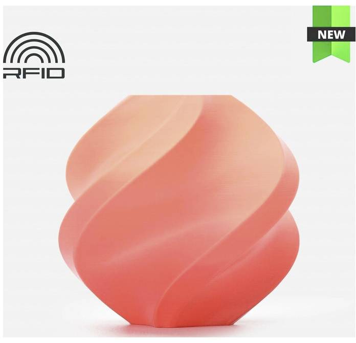 Logo "RFID" und "NEU"-Etikett auf weißem Hintergrund mit einer roten, facettierten, abstrakten Form in der Mitte, die Innovation andeutet.