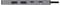 Ein grauer Computer-Hub mit zwei USB-Anschlüssen, zwei USB-C-Ports und einer kleinen LED-Anzeige.