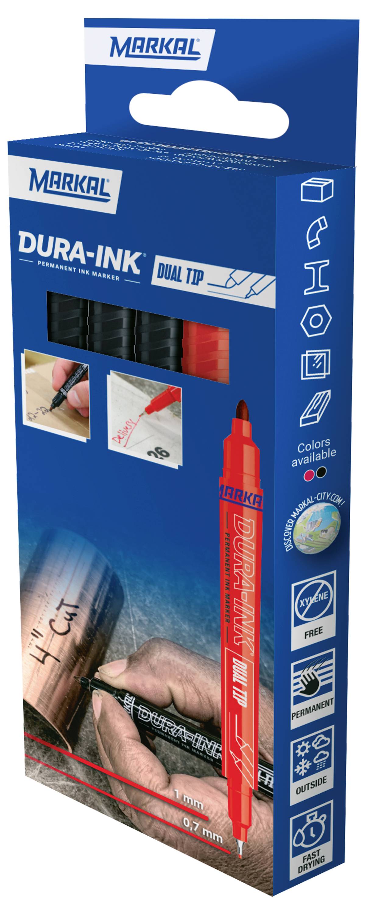 Markal DURA-INK DUAL TIP 22271 Permanent marker Rood, Zwart Watervast: Ja